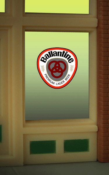 Ballantine Window sign Size 2" W x 2.2" T Suitable for HO/O scales