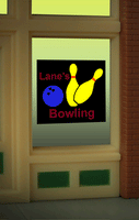 Bowling window sign Size 2" W x 2.2" T Suitable for HO/O scales