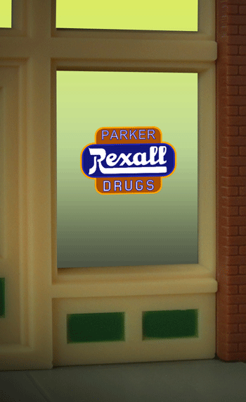 Rexall Window Sign Size 2" W x 2.2" T Suitable for HO/O scales Price $17.95
